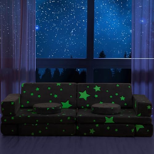 Kids Couch Sofa 12 Pcs Modular Star Glow in The Dark, Grab and Go Gear - Like New