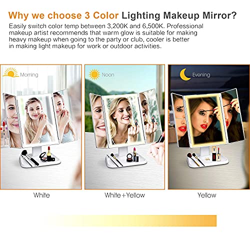 AirExpectal Makeup Mirror Vanity Mirror with Lights 72 LED Trifold - White Like New