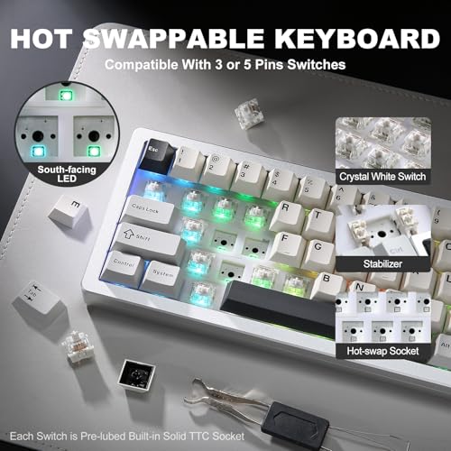 YUNZII AL71 75% MECHANICAL KEYBOARD,WIRELESS BT5.0/USB-C WIRED,MK071E-10 - Like New