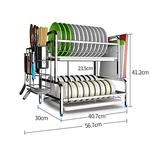 304 Stainless Steel 2 Tier Dish Rack with Drain Board Dish Drainer For Kitchen Like New