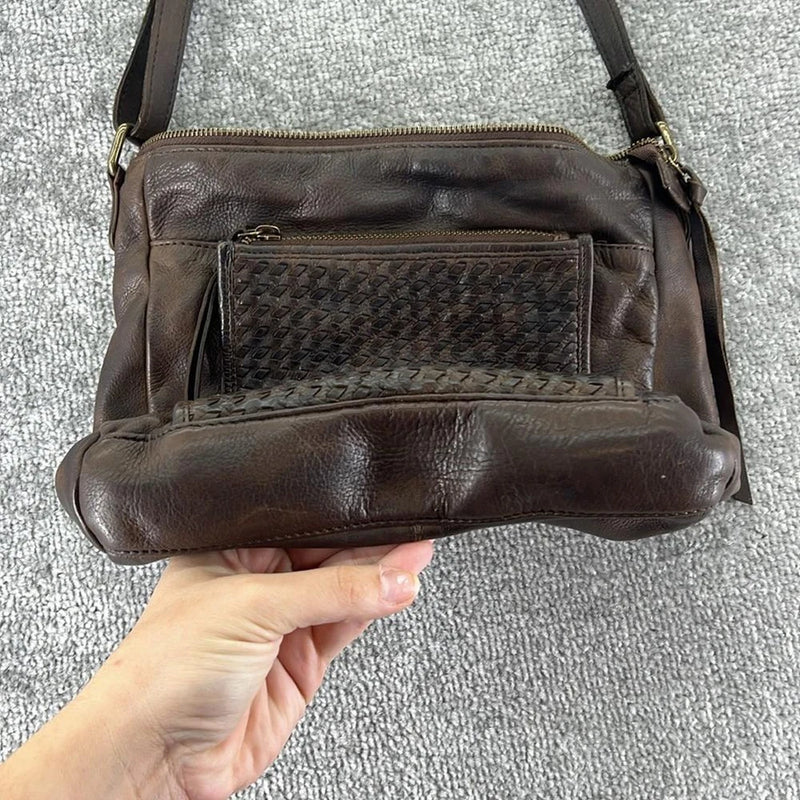ESTALON CROSSBODY BAG PURSE TOTE LEATHER WOMENS WOVEN - BROWN - Like New