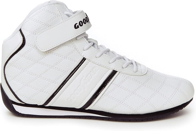 GOODYEAR MENS CLUTCH RACER SNEAKER HIGH-TOP SNEAKERS - SIZE: MEN 8 - WHITE/BLACK - Brand New