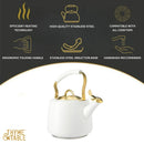 THYME&TABLE 1.8L STAINLESS STEEL STOVETOP TEA KETTLE - WHITE & GOLD - Brand New