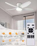 AYSEMO 42" Low Profile Flush Mount Ceiling Fan with Lights & Remote - White - Like New