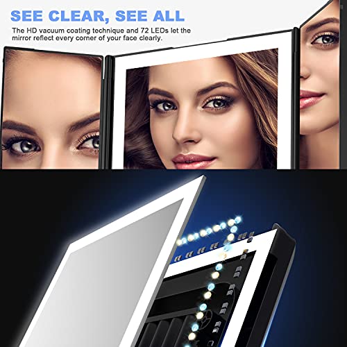 AirExpect Makeup Mirror Trifold Vanity Mirror with 72 LED Lights - BLACK Like New