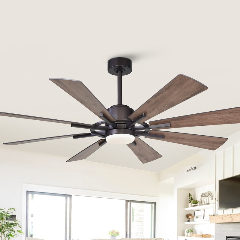 PARROT UNCLE 60" FARMHOUSE INTEGRATED LED WINDMILL CEILING FAN OIL-RUBBED BRONZE - Like New