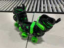 ROLLER DERBY GREEN WIRE KIDS' ADJUSTABLE QUAD SKATES -SIZE: S 12-2 - BLACK/GREEN - Like New