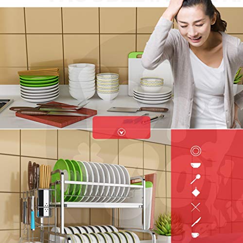 304 Stainless Steel 2 Tier Dish Rack with Drain Board Dish Drainer For Kitchen Like New