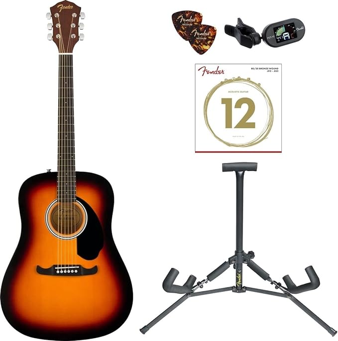 Fender DE FA-125 Dreadnought Acoustic Guitar Pack 3-Color Sunburst - BROWN - Like New