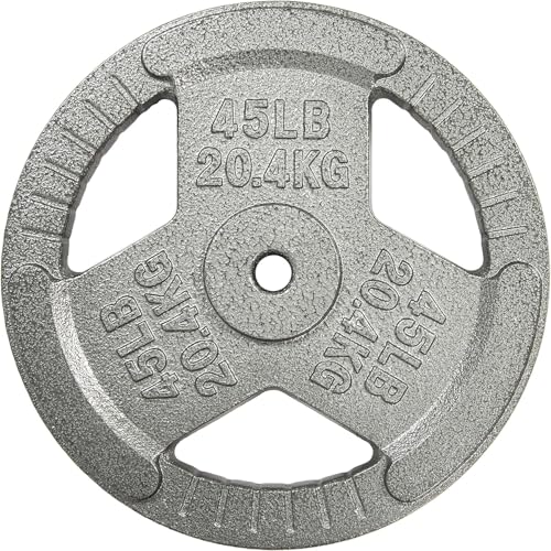 HULKFIT 1" CAST IRON WEIGHT PLATE MULTI-GRIP COATED BARBELLS 45 Pounds - GRAY - Like New