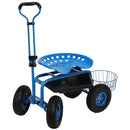 Sunnydaze Garden Cart Garden Stool on Wheels Rolling Gardening Seat - Blue - Like New