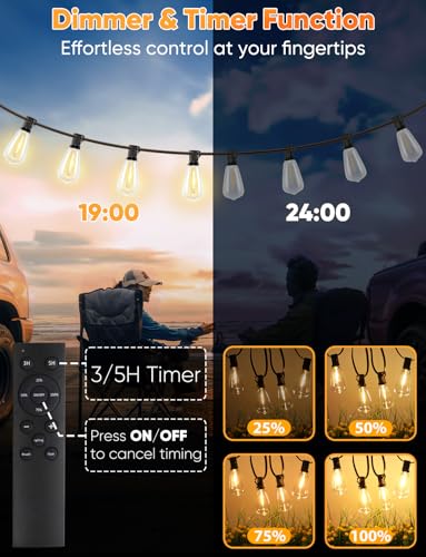 Brightever 120FT LED Outdoor String Lights with Remote, Patio Light - Brand New