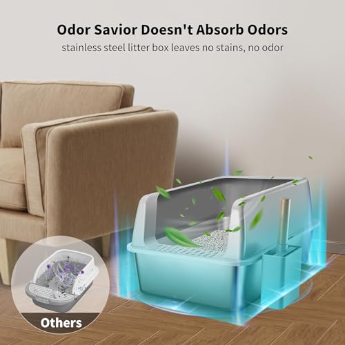 FLARUZIY STAINLESS STEEL LITTER BOX WITH LID XL EXTRA LARGE CAT LITTER BOX - Like New