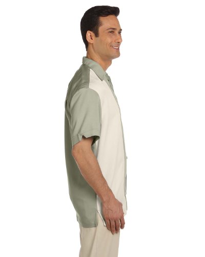 HARRITON M575 MEN'S TWO-TONE BAHAMA CORD CAMP SHIRT SIZE 2XL - GREEN MIST/CREME - Like New