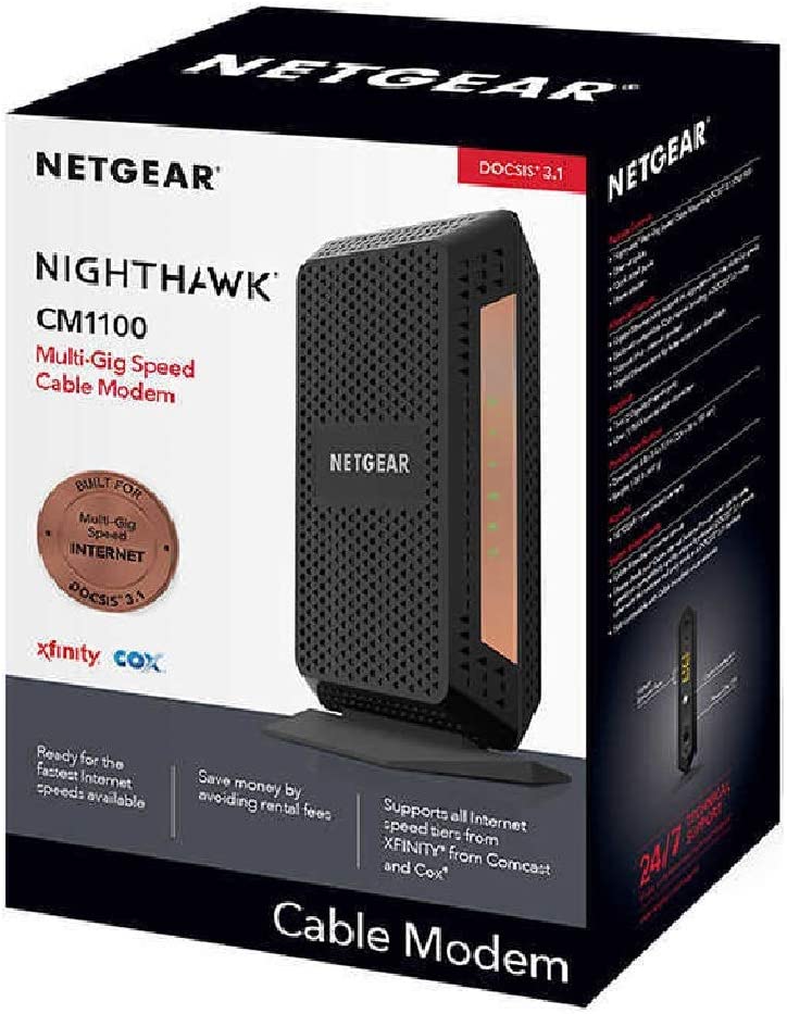 NETGEAR NIGHTHAWK MULTI-GIG SPEED CABLE MODEM DOCSIS 3.1 CM1100-100NAS BLACK New