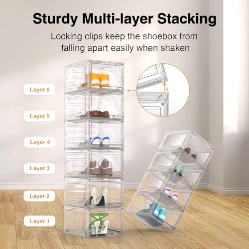 Z ZONAMA 8 PACK SHOE STORAGE BOX STACKABLE SHOE ORGANIZER SIZE 13 - CLEAR Like New