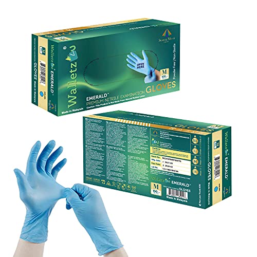 WALLETZ4U EMERALD PREMIUM NITRILE GLOVES - 100PCs BOX - 2 BOXES - LARGE - BLUE Like New