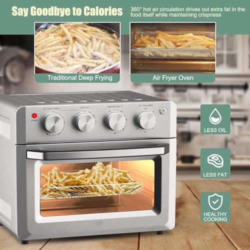 Rainfally 19QT 1550W Air Fryer Toaster Oven Combo, 7-in-1 Countertop Oven Silver Like New