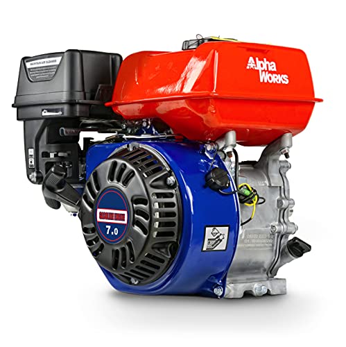 ALPHAWORKS GAS ENGINE 7HP MOTOR HORIZONTAL 4 STROKE OHV RECOIL START - Red/Blue Like New