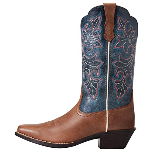 10040446 ARIAT WOMEN ROUND UP SQUARE TOE WESTERN COWBOY BOOT BROWN/BLUE SIZE 7 Like New