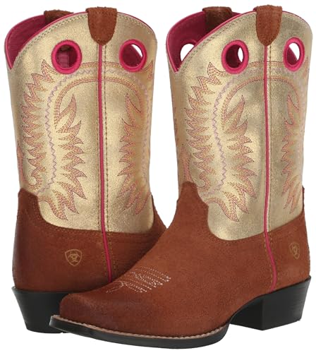 ARIAT WESTERN BOOT UNISEX BIG KID TERRACOTTA ROUGHOUT/ROYAL GOLD METALLIC SIZE13 Like New