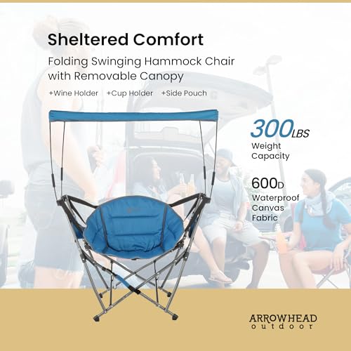 ARROWHEAD OUTDOOR PORTABLE FOLDING SWINGING HAMMOCK CAMPING CHAIR BLUE Like New