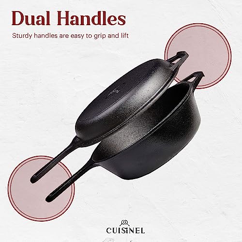Cuisinel 10" Cast Iron Skillet + Lid - 2in1 - Dutch Oven + Frying Pan - Black - Like New