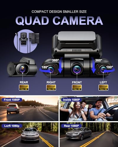 PRUVEEO Dash Cam, 4 Channel Front and Rear Inside, GPS WiFi, D90-4CH-RGW - Black Like New