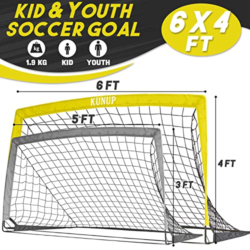 KIDS SOCCER GOALS FOR BACKYARD 6×4 9×5FT 2 PIECES EASY FOLDABLE - YELLOW Like New