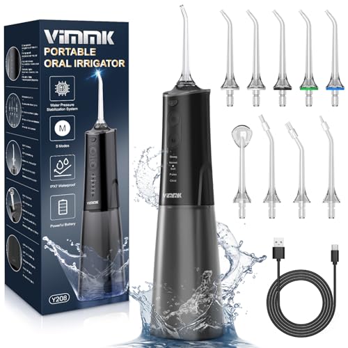 VIMMK WATER FLOSSER CORDLESS WATER DENTAL FLOSSER 9 JET TIPS 5 MODES 300ML BLACK Like New