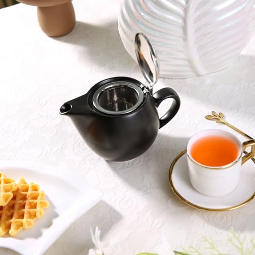 AUXMEWARE SMALL CERAMIC TEAPOT WITH STAINLESS STEEL INFUSER 350ML/12.0OZ - BLACK - Like New