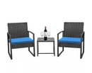 TOZEY 3-PIECE PATIO SETS STEEL OUTDOOR WICKER PATIO FURNITURE SETS - BLACK/BLUE - Like New