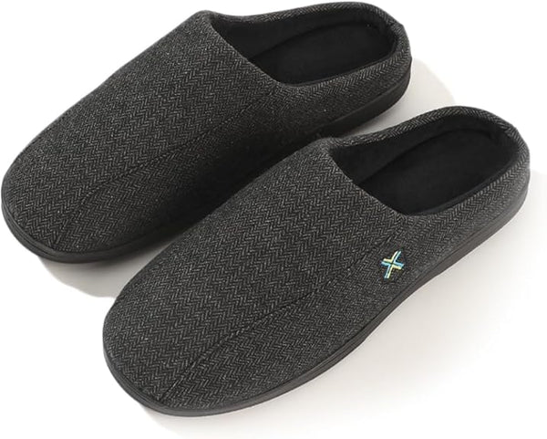 ROXONI MEN'S SOFT TWO TONE MEMORY FOAM INDOOR OUTDOOR - SIZE: MEN 10-11 - BLACK - Brand New