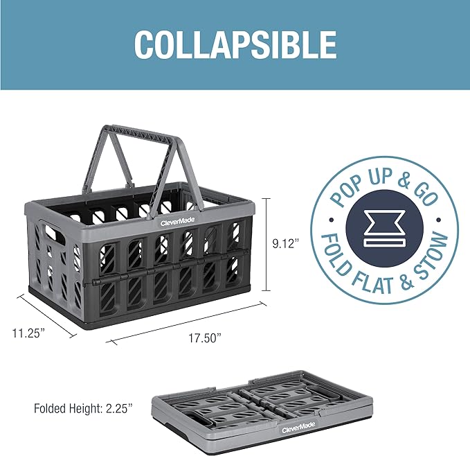CleverMade Eco 24L Collapsible Reusable Plastic Grocery Shopping Baskets 3 Pack - Like New
