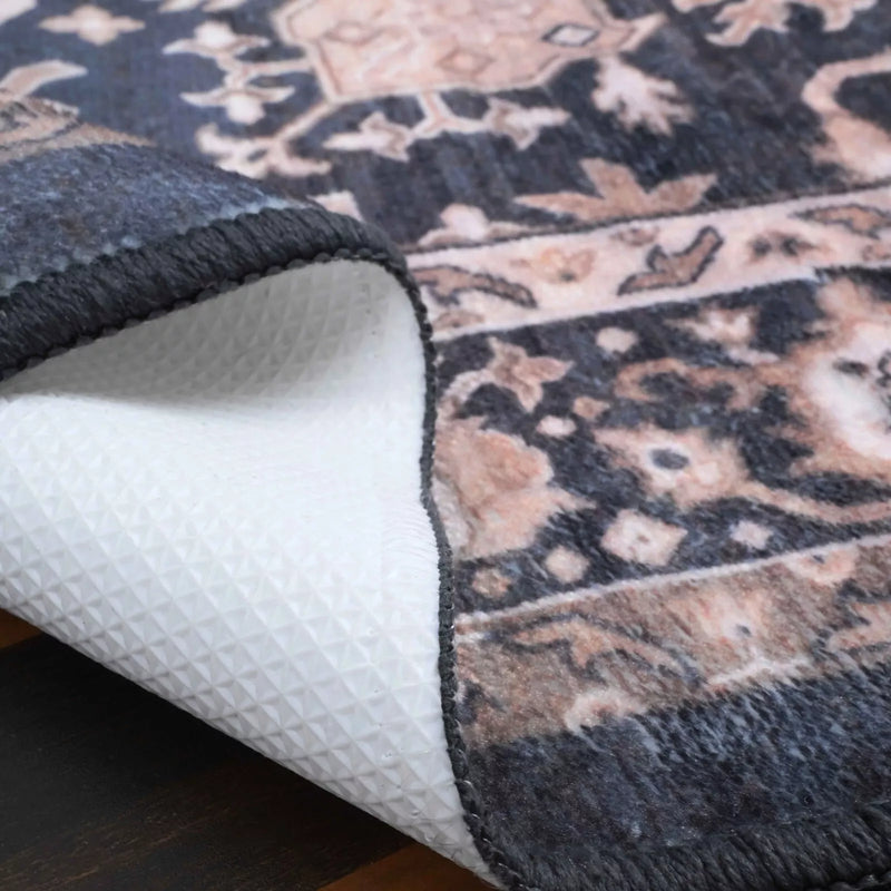 BIBB HOME 4FTX6FT WASHABLE FLANNEL PRINTED AREA RUG LATEX BACK - MIDNIGHT BLOOM - Brand New