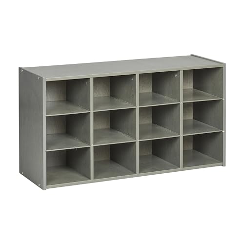 ECR4KIDS STREAMLINE 12 CUBBY TRAY STORAGE CABINET 3X4 CLASSROOM FURNITURE - GREY - Brand New