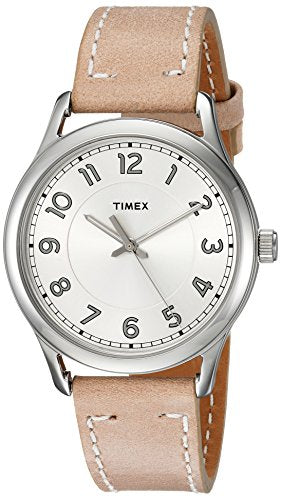 TIMEX WOMEN'S NEW ENGLAND SAND/SILVER LEATHER STRAP WATCH TW2R23200 Like New