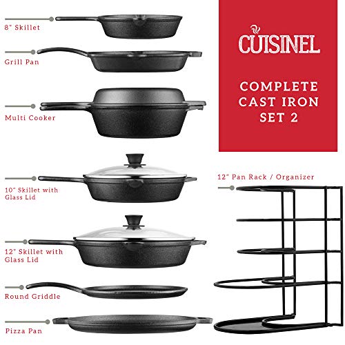 CUISINEL COOKWARE SET COMPLETE PRE-SEASONED KIT 8" SKILLET + 10"+12" - Cast Iron Like New