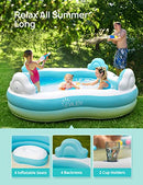 EVAJOY Inflatable Pool 4 Seats 4 Backrests Cup Holders EJ-HF038 - Blue/White Like New