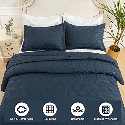 Hygge Hush Summer Quilt Set, Twin Size Navy Blue L Pattern 2 Pieces Quilt Set Like New