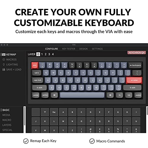 Keychron Q4 QMK Mechanical Keyboard Gateron G Pro Red Switch - Carbon Black-B Like New