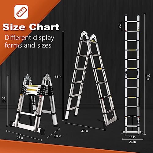 Telescoping Ladder A Frame, 12.5 Ft Compact Aluminum Extension Ladder Like New