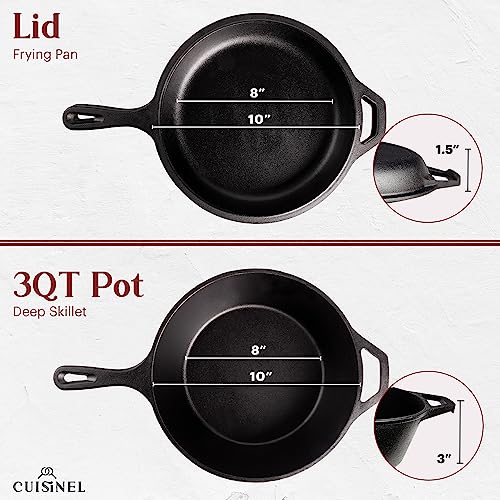 Cuisinel 10" Cast Iron Skillet + Lid - 2in1 - Dutch Oven + Frying Pan - Black - Like New