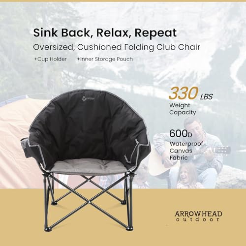 ARROWHEAD OUTDOOR OVERSIZED HEAVY-DUTY CLUB FOLDING CAMPING CHAIR Charcoal Black Like New