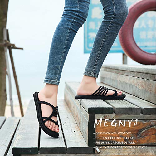 MEGNYA YOGA MAT FLIP FLOPS WOMEN COMFORTABLE FOAM WALKING SANDALS SIZE:7 - BLACK - Like New