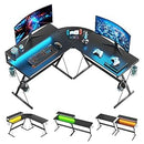 Bestier Modern L-Shaped Gaming Desk 55" 2 Cup Holders 2 Headset Hooks Black - Brand New