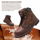 TOSAFZXY WORK SAFETY BOOTS MEN CRAZY-HORSE LEATHER SHOES BROWN SIZE 9 Like New