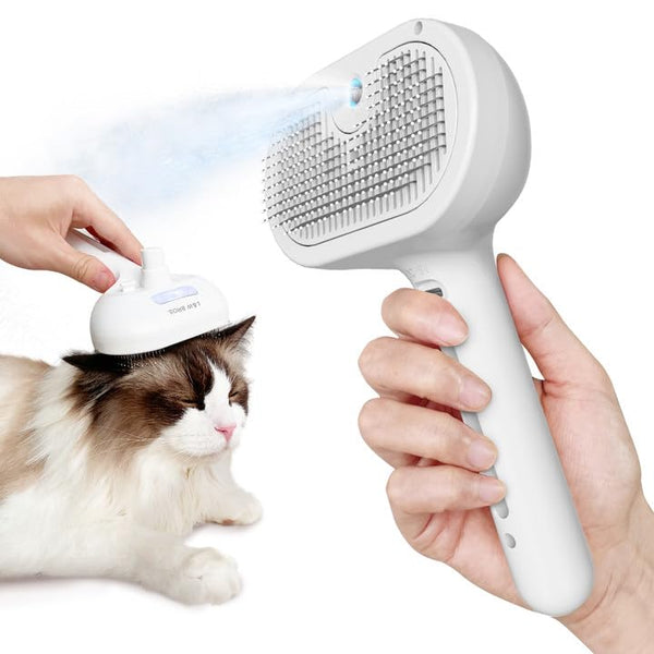 L&W BROS. CAT STEAM BRUSH FOR SHEDDING SELF CLEANING, Long Hair, NRC017 - WHITE Like New