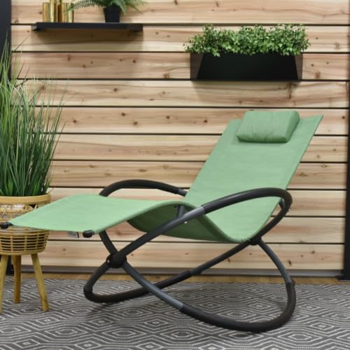 VIVERE ORBITAL ROCKING LOUNGER MADE PREMIUM PHIFERTEX OUTDOOR FABRIC OLIVE GROVE Like New