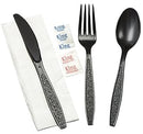 WNA 611968 6-Piece Cutlery Kit 15"x13-1/2"1-Ply Napkin (Case of 250) - Black - Brand New